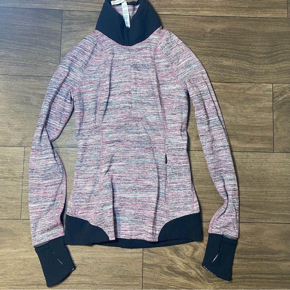 Lululemon Womens 2 Runderful 1/2 Zip pink Space Dye Berry Running Pullover Top
